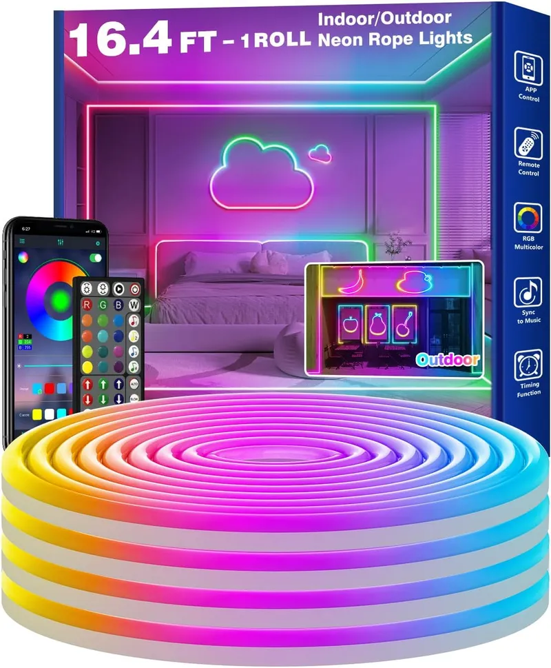 RCUICA 16.4Ft Neon Rope Lights